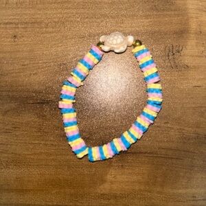 Colorful Flower Beaded Bracelet with Turtle charm